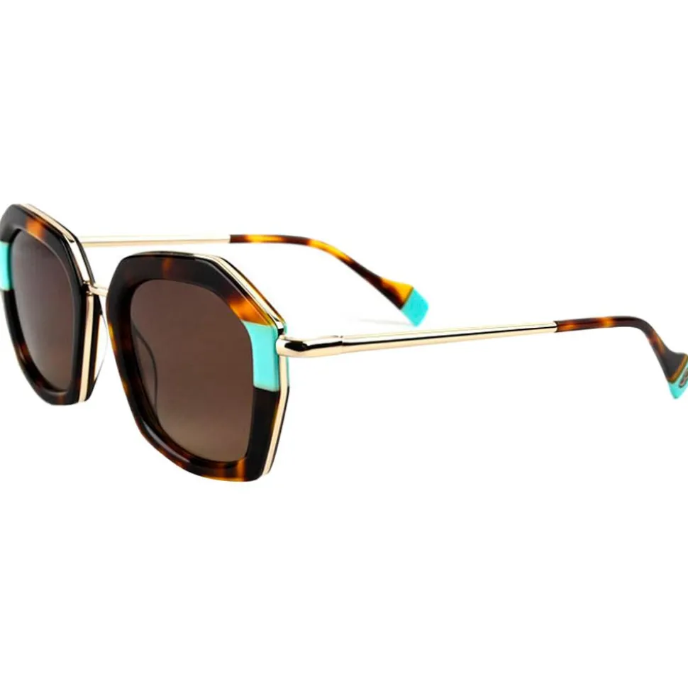 Lunettes de soleil Binocle Eyewear Rosalia Shiny Gold Pastel Blue Tortoise Gradient Brown Polarized
