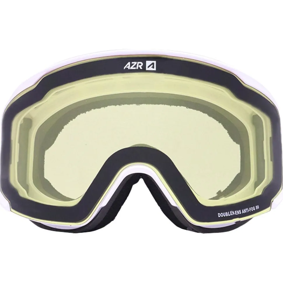 Masque de Ski AZR Meteor Otg Blanche Mate Full Bleu Glacier Multicouche + Jaune