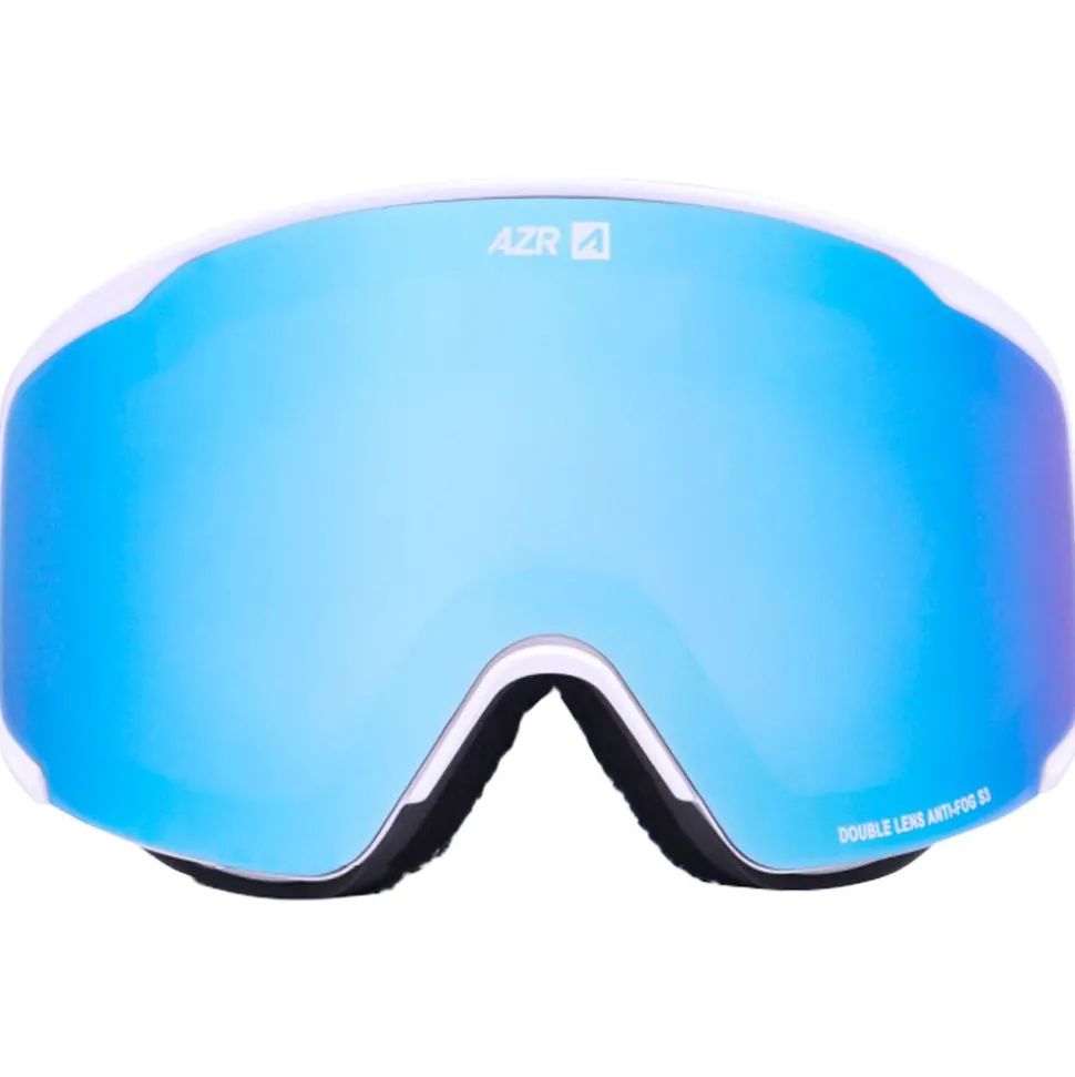 Masque de Ski AZR Meteor Otg Blanche Mate Full Bleu Glacier Multicouche + Jaune